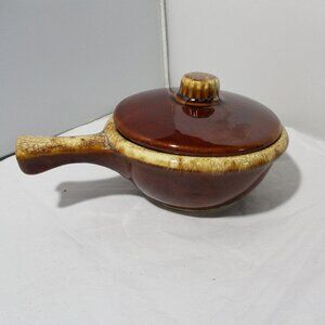Vintage Hull Pottery USA Brown Drip Glaze Glazed  Ceramic Soup Bowl with Lid